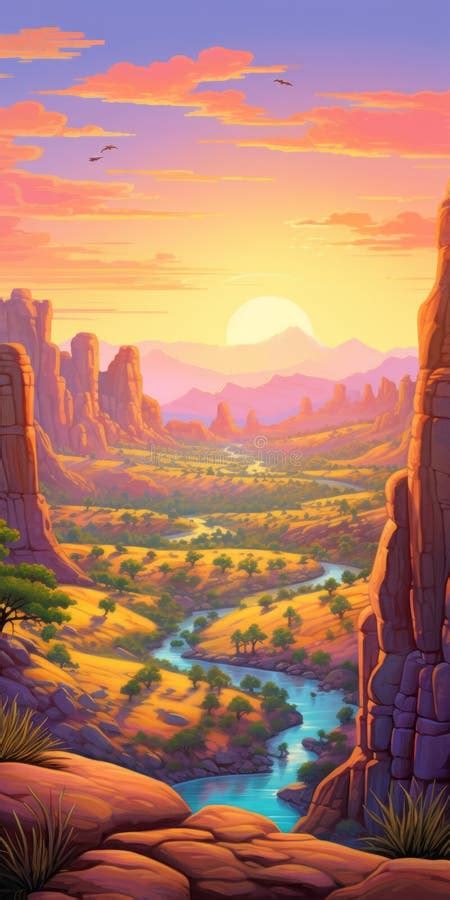 Pittura Vivace Nel Deserto In Stile 2d Game Art Illustrazione Di Stock