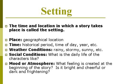 Short Story Elements Setting Plot Conflict Character Point