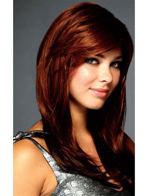 Auburn Long Wig Fashion Auburn Straight With Bangs Lace Front Long Wigs