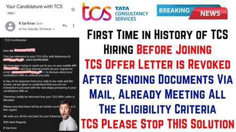 First Time In Tcs Hiring Offer Letter Revoked Mail Without Any Reason