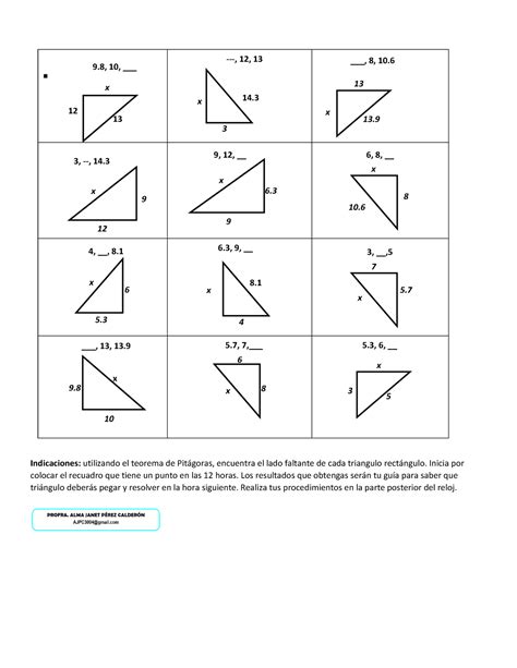 Teorema De Pitagoras Reloj Indicaciones Utilizando El Teorema De