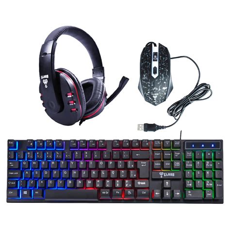 Kit Jungle Gamer Teclado Mouse Headset Preto Led Fio Clanm