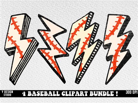 Baseball Lightning Bolt PNG Bundle Baseball Clipart Baseball Etsy