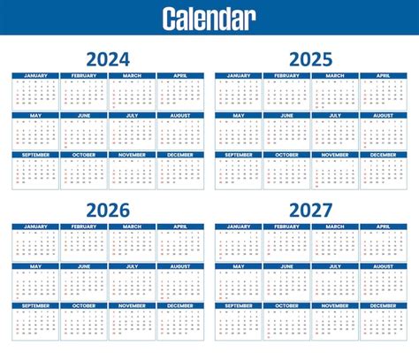 Premium Vector Set Of 2024 2025 2026 2027 Calendar Template