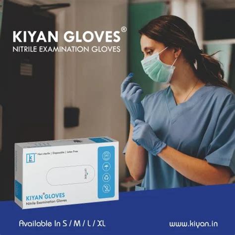 Kiyan Sky Blue Nitrile Medical Examination Gloves Size Medium At