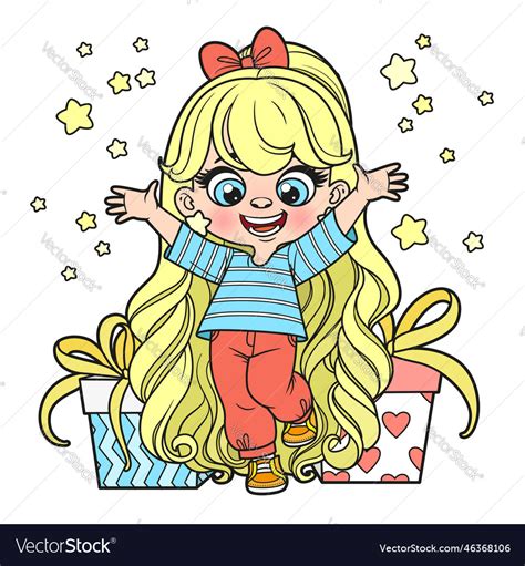 Cute Cartoon Long Haired Girl With Gifts Color Vector Image