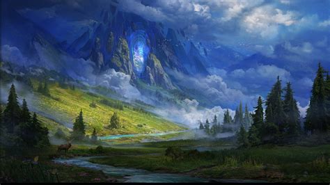 Download Mountain Fantasy Landscape Fantasy Landscape HD Wallpaper by Dima Tchi