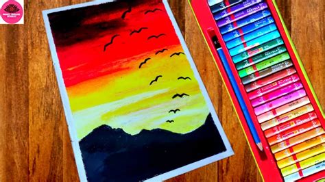 Sunset Beautiful Scenery Drawings With Crayons