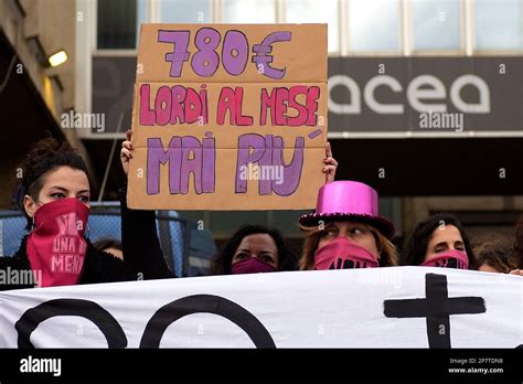 Rome Italy 08th Mar 2023 A Protester Holds A Placard Expressing Her