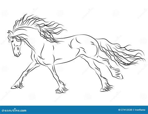 Running Friesian Horse Sketch Stock Vector - Illustration of pony ...