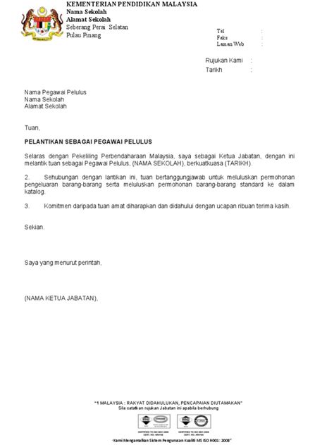 Contoh Surat Lantikan Pegawai Pengurusan Aset Dan Stor Oleh Ketua