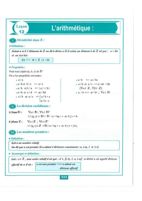 SOLUTION Cours Mathématiques L arithmétique résumé de cours