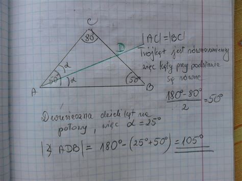 Dany jest trójkąt ABC w którym AC BC ACB 80 zaś AD jest