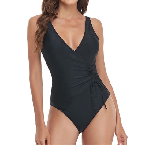 SWSMCLT Women's V Neck One Piece Bathing Suit Wrap Monokini Plunge