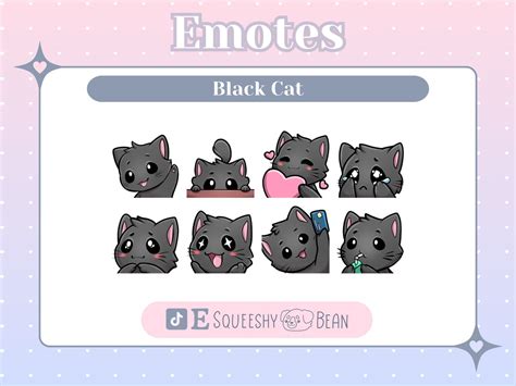 Black Cat Twitch Emotes Digital Download Cute Emotes Cat Emotes Kitten Domestic Short Hair Long