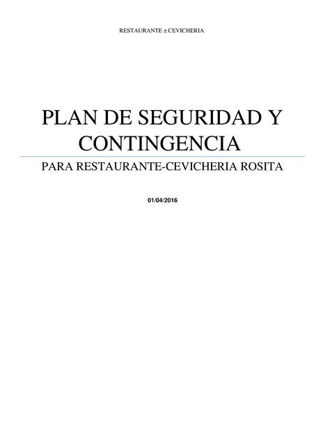 Docx Plan De Contingencia Restaurante Cevivheria Rosita Dokumen Tips