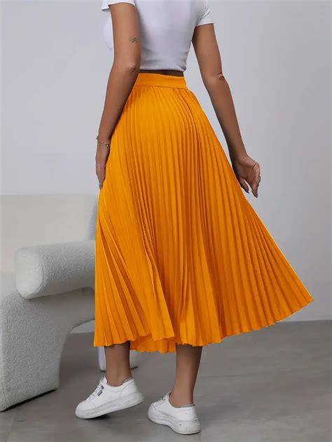 High Waist Pleated Skirts Elegant Solid Maxi Skirts Spring Temu