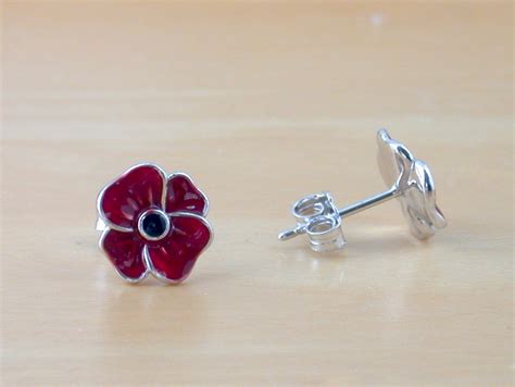 Sterling Silver Poppy Necklace And Earrings Remembrance Poppy UK