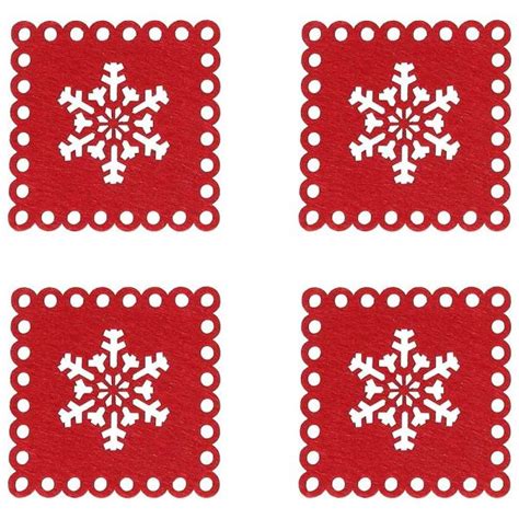 Set 4 Sottobicchieri Natale Feltro Rosso 10 Cm X 10 Cm Linea Feltro