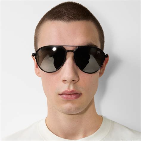 Shield Aviator Sunglasses In Black Burberry® Official