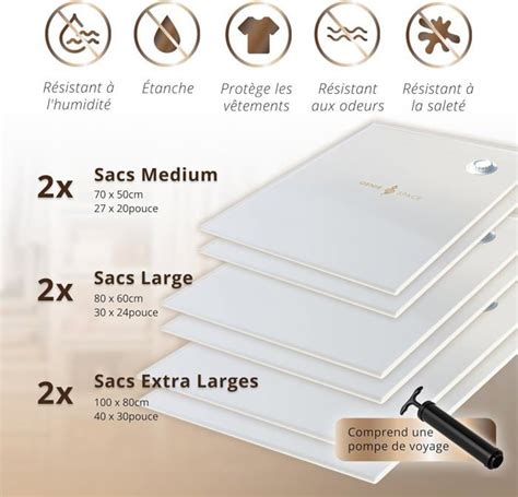 Sacs De Rangement Sous Vide Assortiment De 6 2 Extra Large 2 Large