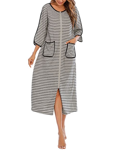 Womens Robes Dressing Gownswomen Zipper Robe Shortlong Sleeve Housecoat Soft Zip Up Bathrobe