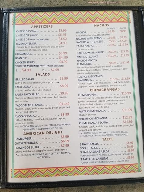 Menu at El Flamingo Mexican Restaurant & Bar, New Llano