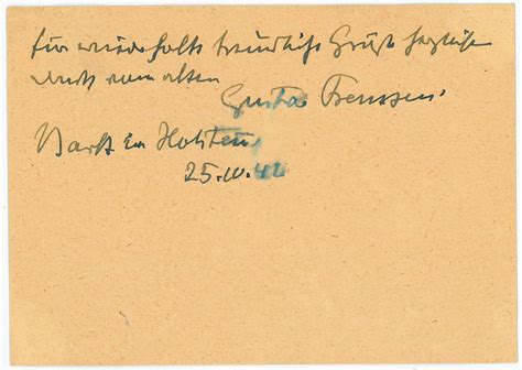 Eigenh Postkarte Mit U Von Frenssen Gustav Schriftsteller Und