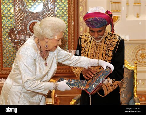 Queen Elizabeth II presents the Sultan of Oman, His Majesty Sultan ...