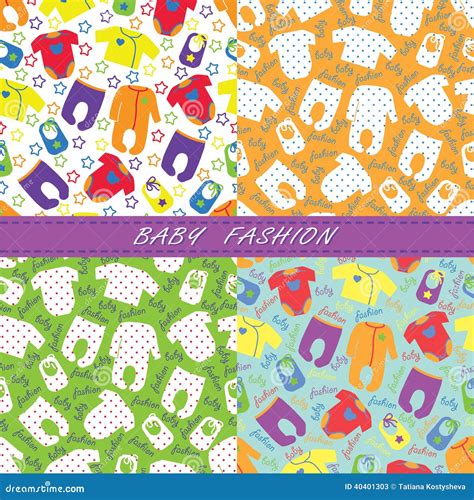 Colorful Clothes For Newborn Baby In Seamless Pattern Stock Vector