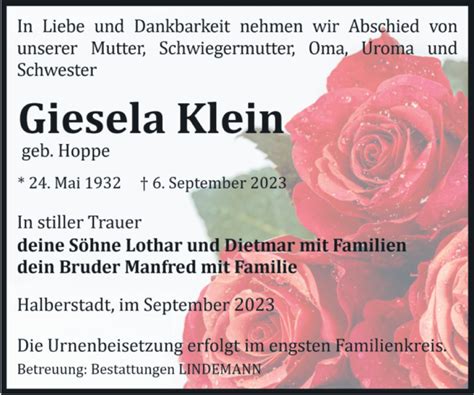 Traueranzeigen Von Giesela Klein Abschied Nehmen De