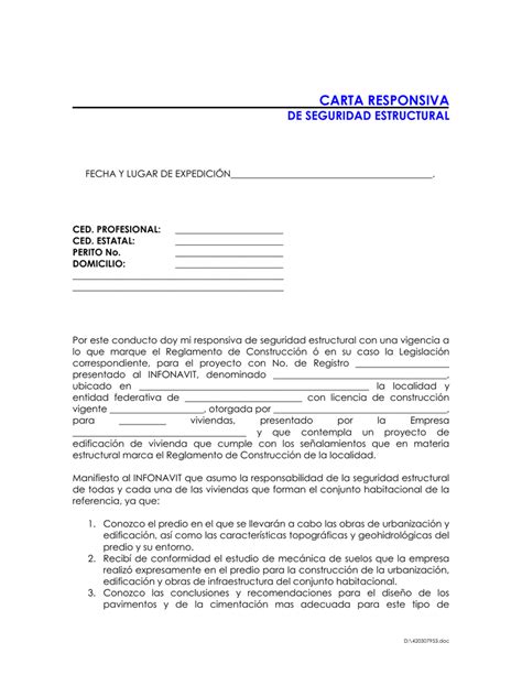 CARTA RESPONSIVA DE SEGURIDAD ESTRUCTURAL