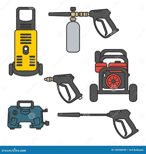 Set Of Vector Illustration Pressure Washer Machine Stock Vector