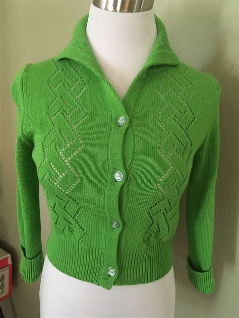 S S Lovely Lime Green Button Up High Waist Knit Etsy Knit