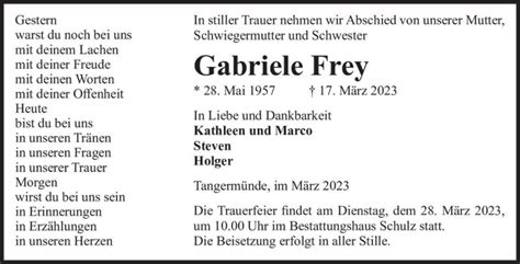 Traueranzeigen Von Gabriele Frey Abschied Nehmen De