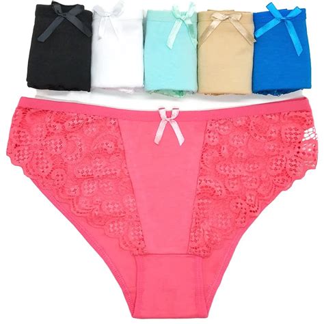 Pholeey 6pcs Pure Cotton Lace Bow Solid Womens Low Waist Briefs