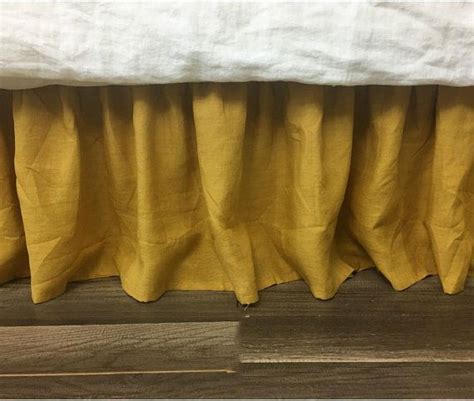 Mustard Gold Linen Bed Skirt Yellow Linen Dust Ruffles Etsy Mustard Bedding Yellow Bedding