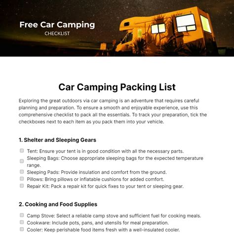 Free Car Camping Checklist Template - Edit Online & Download | Template.net