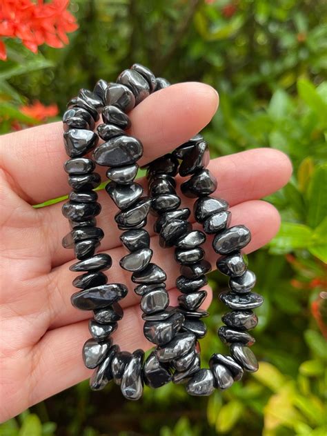 Shungite Bracelet Genuine Shungite Gemstone Nugget Stretch Bracelet Tumbled Stone Bracelet