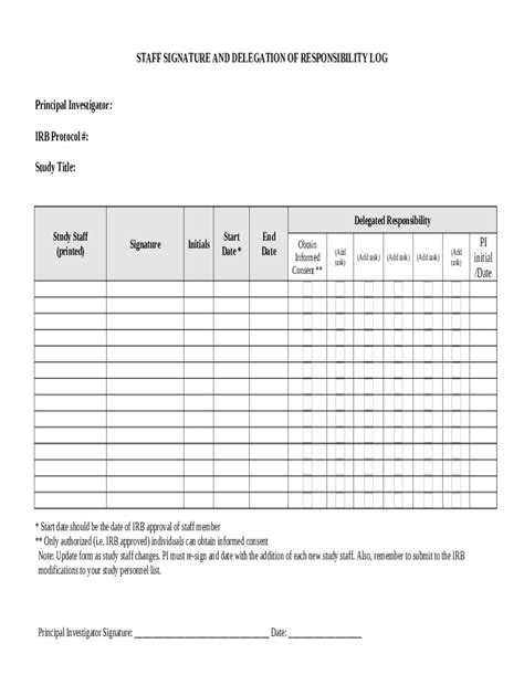 DelegationLog Staff Signature And Delegation Of Responsibility