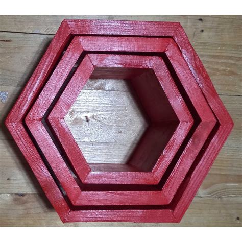 Neo Kraft Colored 3 Piece Set Hexagonal Wood Honeycomb Shelf Planter