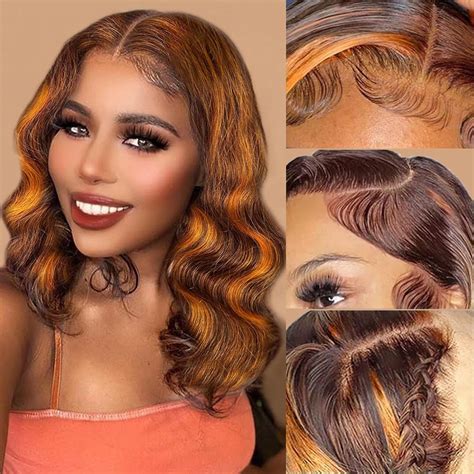 Ginger Bob Wig Human Hair 13x4 Frontal Lace Wig 14 Inch