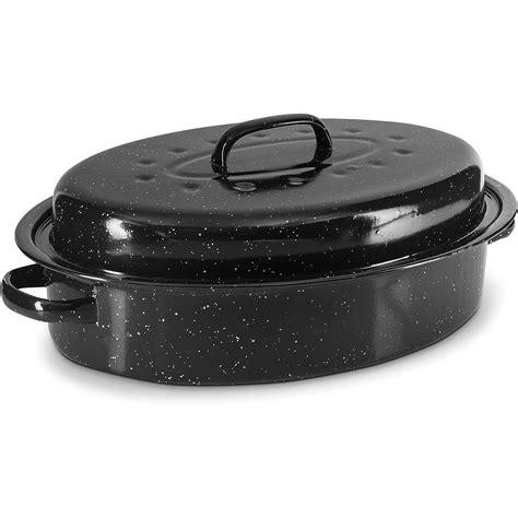 Chictail Granite Roasting Pans Black Oval Roaster Pan With Lid