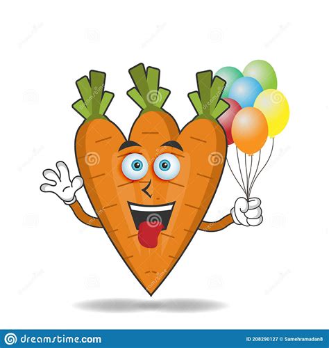 Carrot Mascot Character Holding A Balloon Vector Illustration Stock Vector Illustration Of