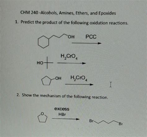 Solved CHM 240 Alcohols Amines Ethers And Epoxides 1 Chegg