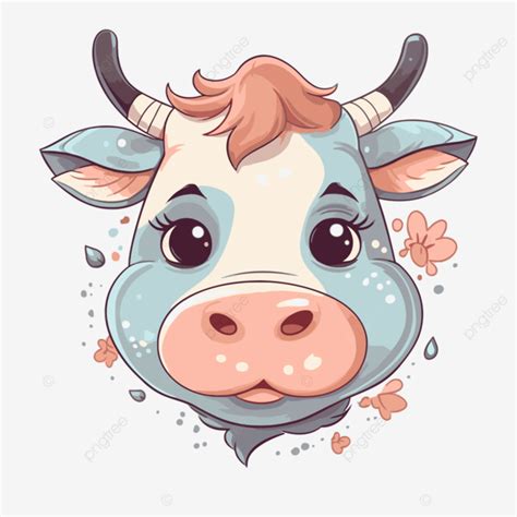 Kepala Sapi Lucu Vektor Stiker Clipart Banteng Kartun Lucu Dengan Bunga Di Wajahnya Stiker