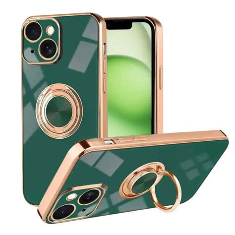 Etui do iPhone 14 Plus eleganckie ze złotym metalowych uchwytem i