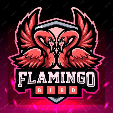 Twins Flamingo Mascot Esport Logo Design Vector Premium