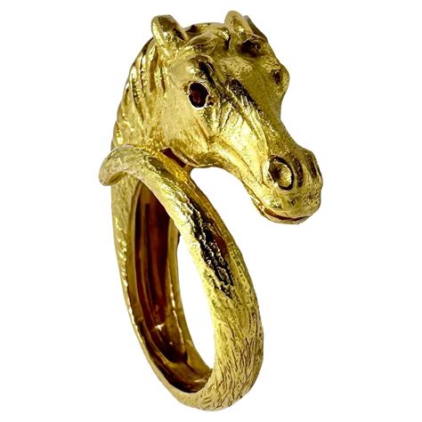 Lifelike Vintage George Lederman 18k Gold Equestrian Ring With Ruby