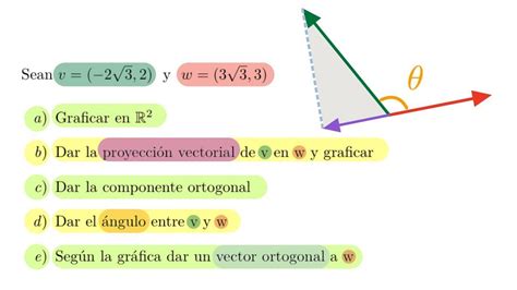 Proyección ortogonal componente ortogonal y ángulo entre dos vectores